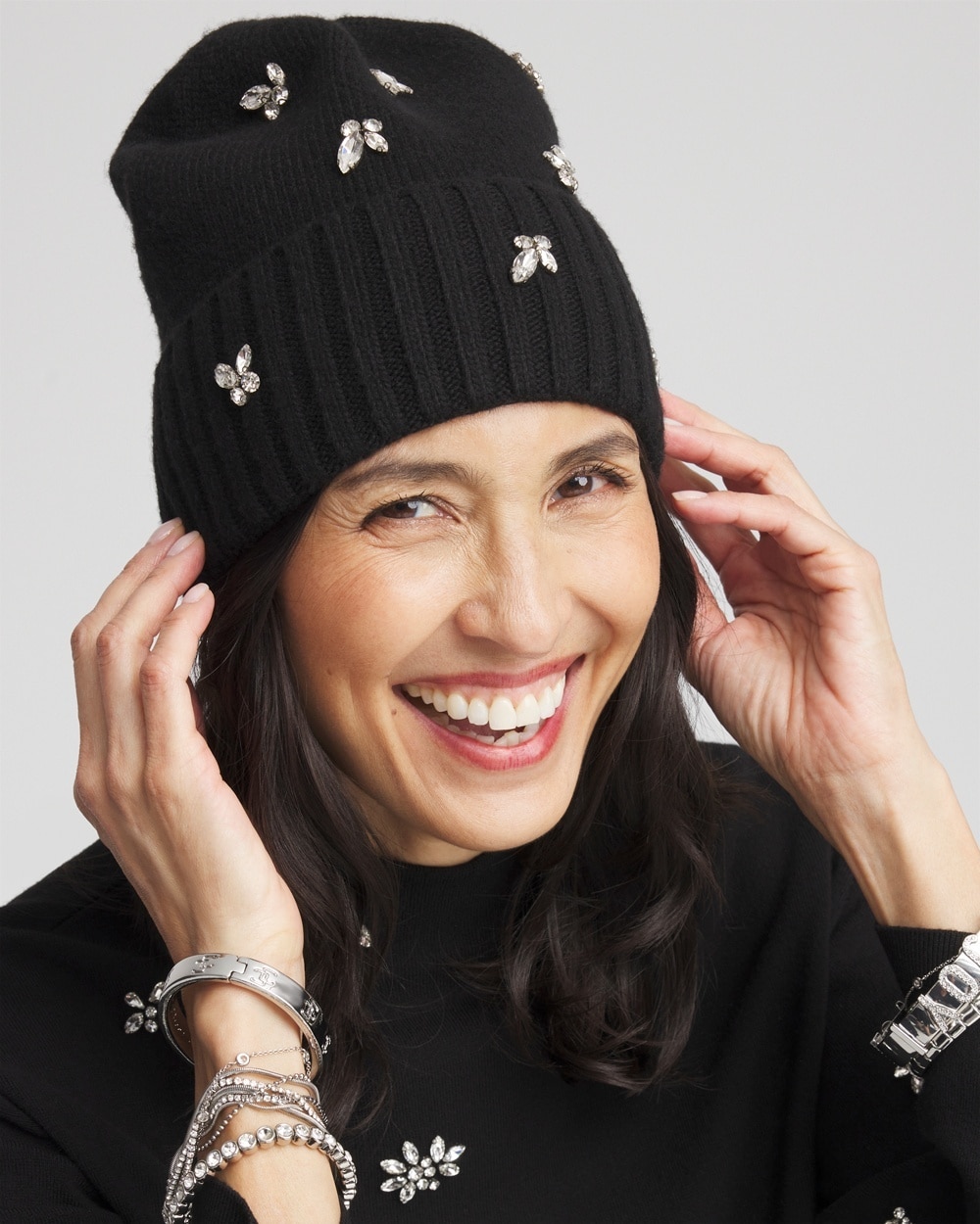 Embellished Cashmere Blend Hat in Black | Chico's