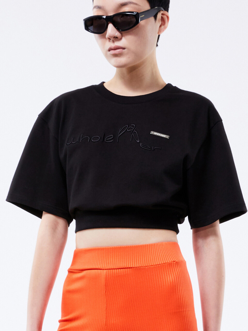 Embroidered Banding Crop Top (Black)