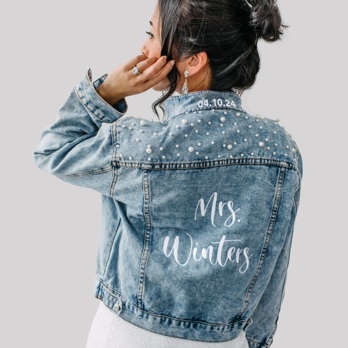 Embroidered Bride Denim Jacket, Jean Future Mrs Custom Personalized Wedding Gift