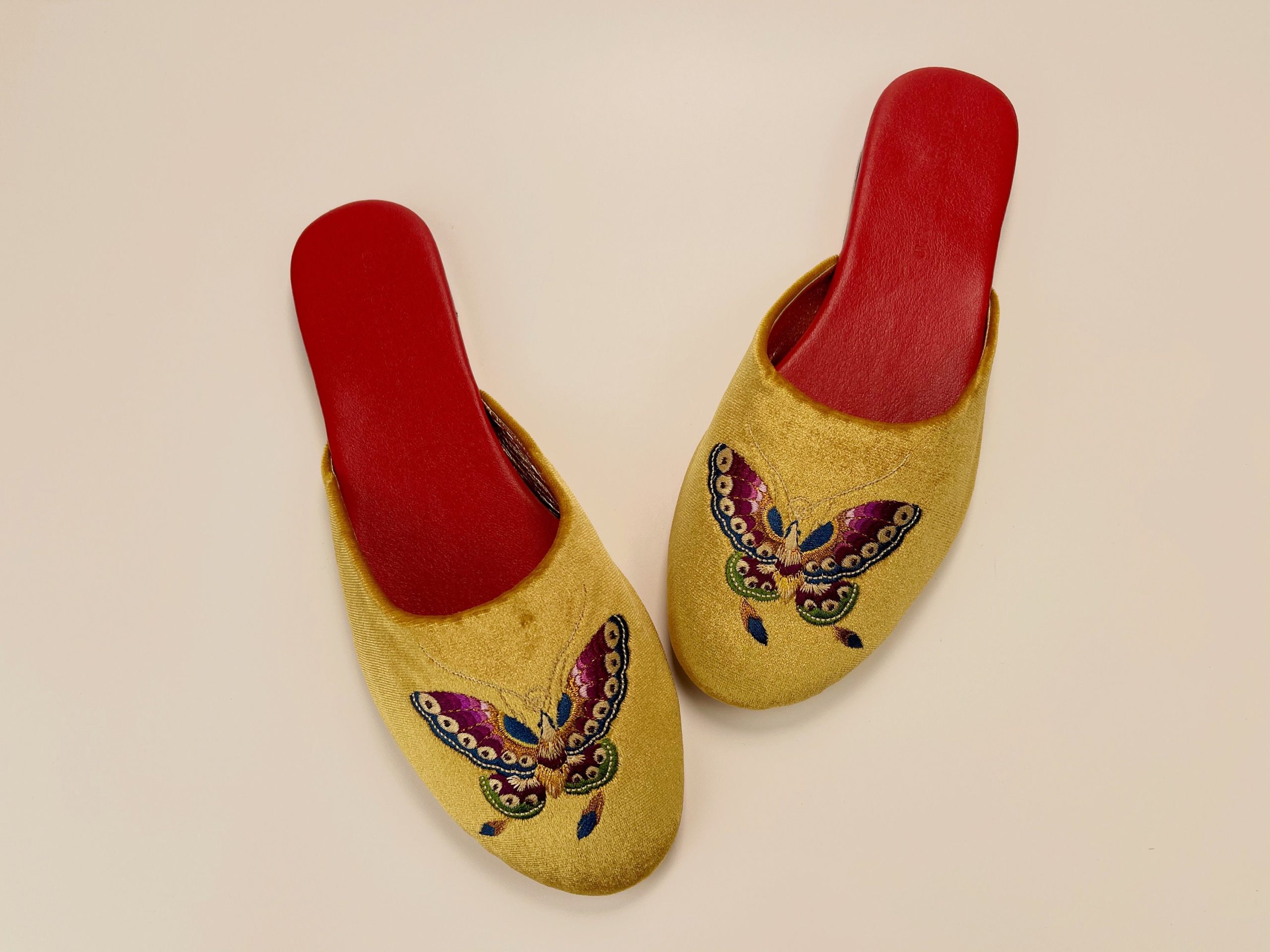 Embroidered Butterfly Velvet Mules - Women Slippers, Luxury Wedding Bridal Shower Gifts, Flats