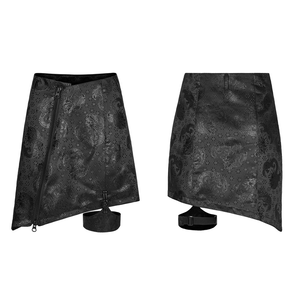 Embroidered Dragon Asymmetrical Skirt with Garters