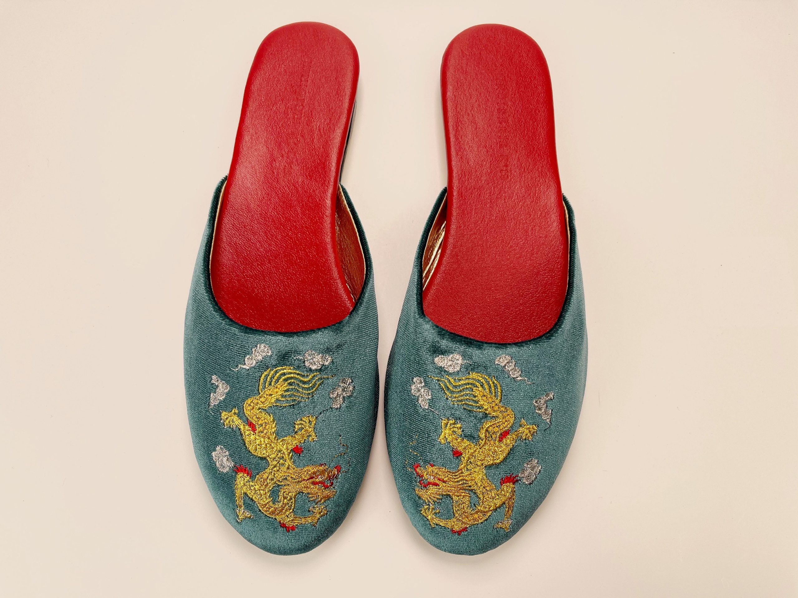 Embroidered Dragon Velvet Mules - Women Slippers, Luxury Wedding Bridal Shower Gifts, Flats