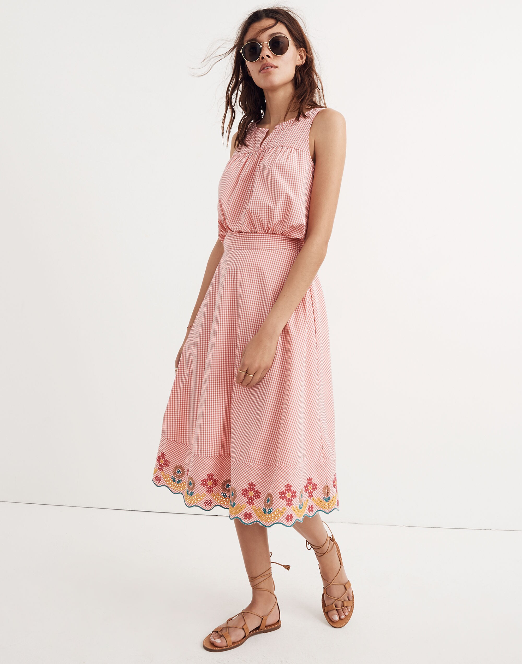 Embroidered Gingham Circle Skirt