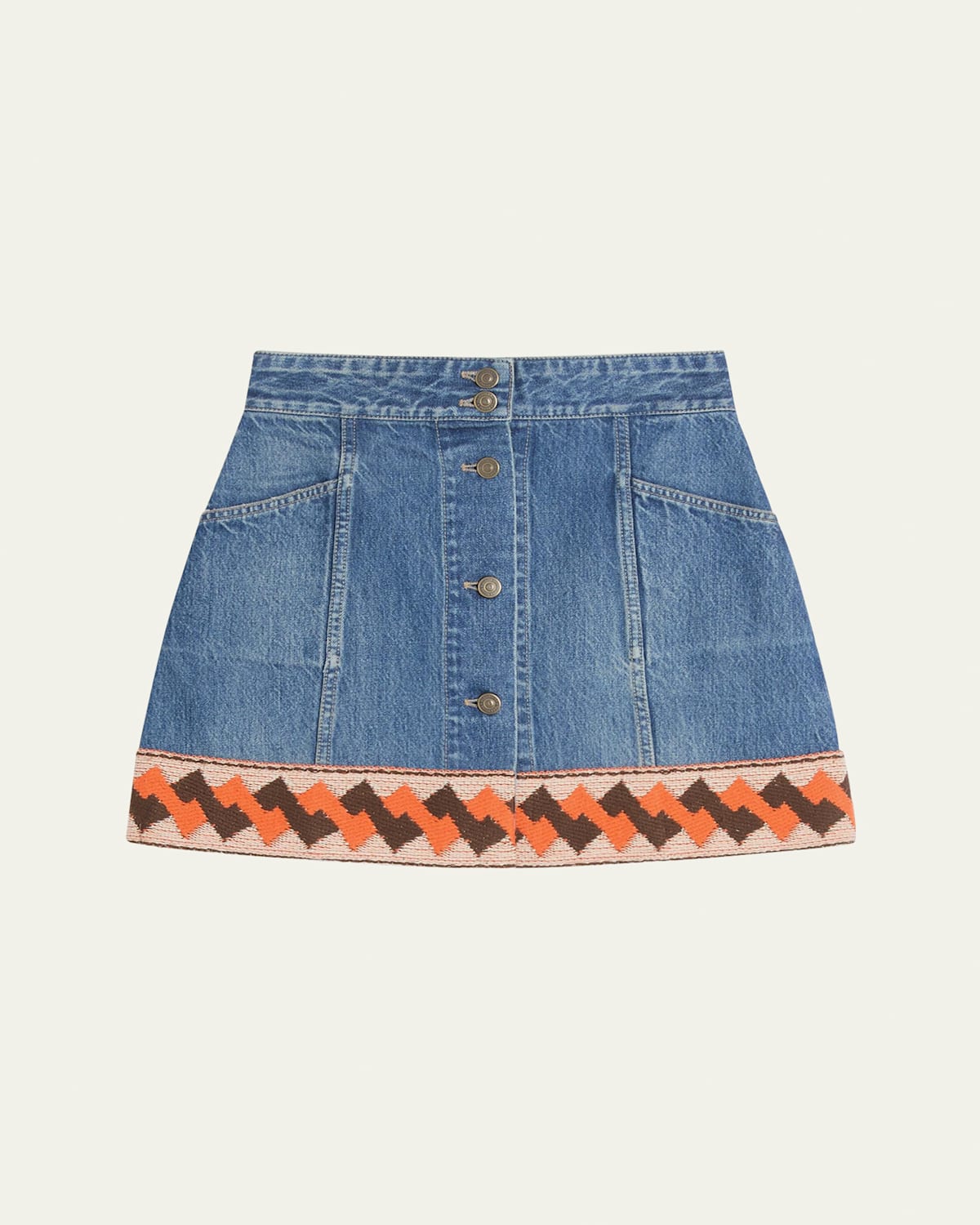 Embroidered Hem Denim Mini Skirt