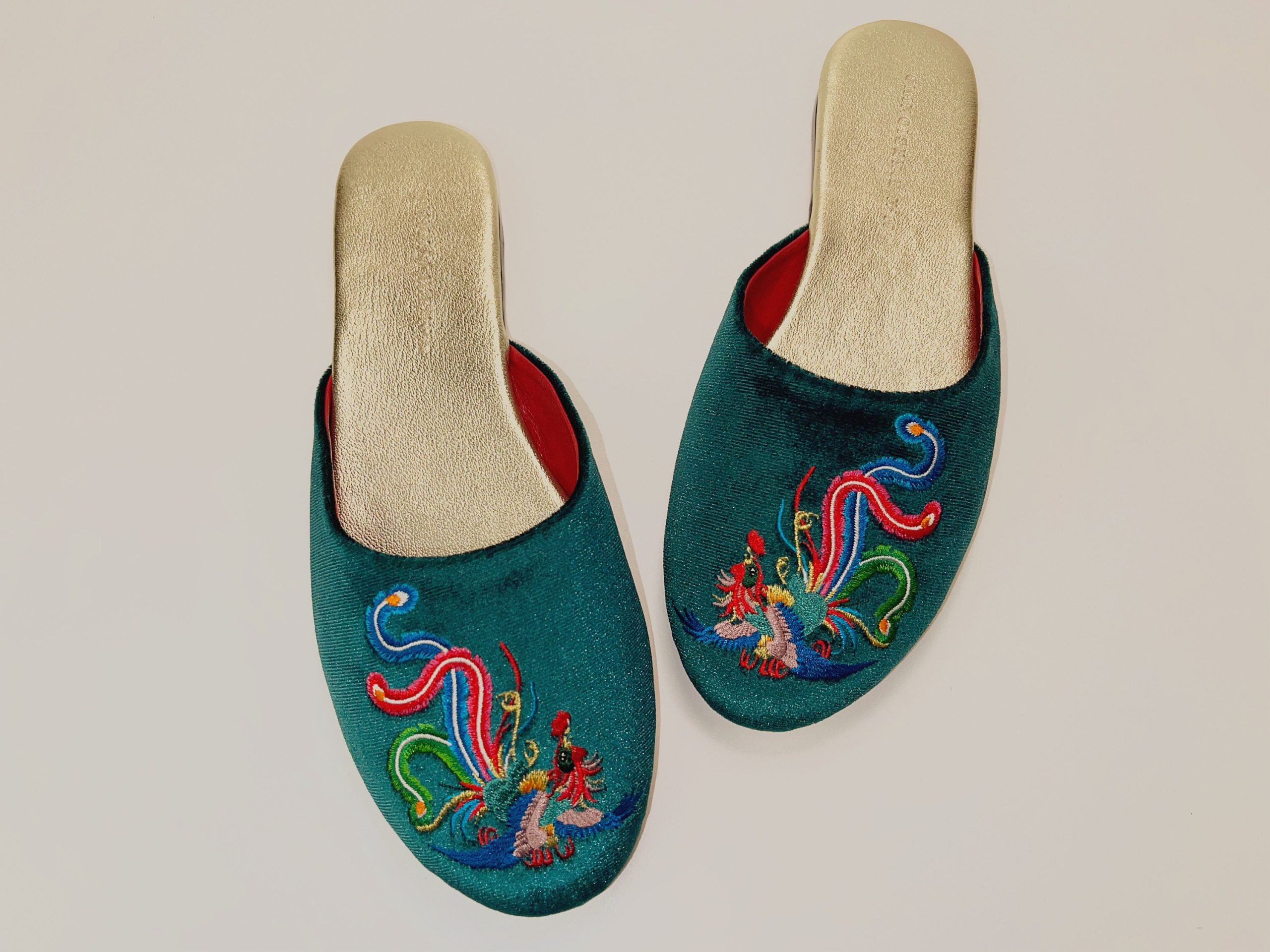 Embroidered Phoenix Velvet Mules - Women Slippers, Luxury Wedding Bridal Shower Gifts, Flats