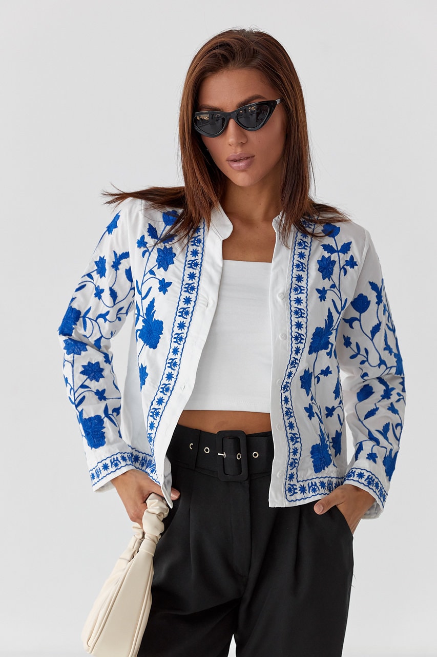 Embroidered White Summer Boho Jacket For Women, High Quality With Floral Embroidery, Crop Top Jacket, Cropped Open Blazer