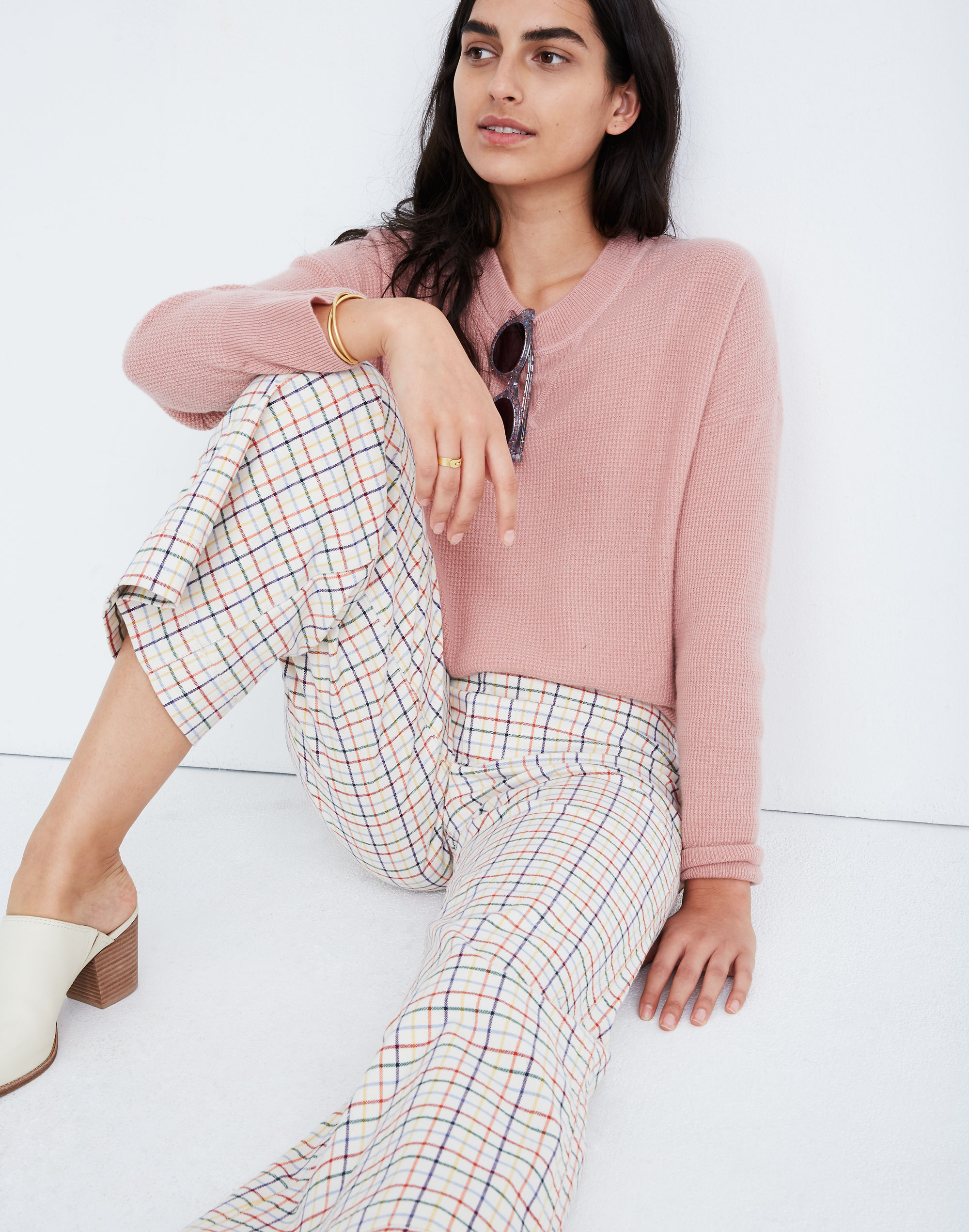 Emmett Wide-Leg Crop Pants in Rainbow Windowpane