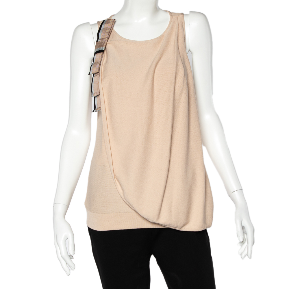 Emporio Armani Beige Knit Overlay & Bow Detail Tank Top L