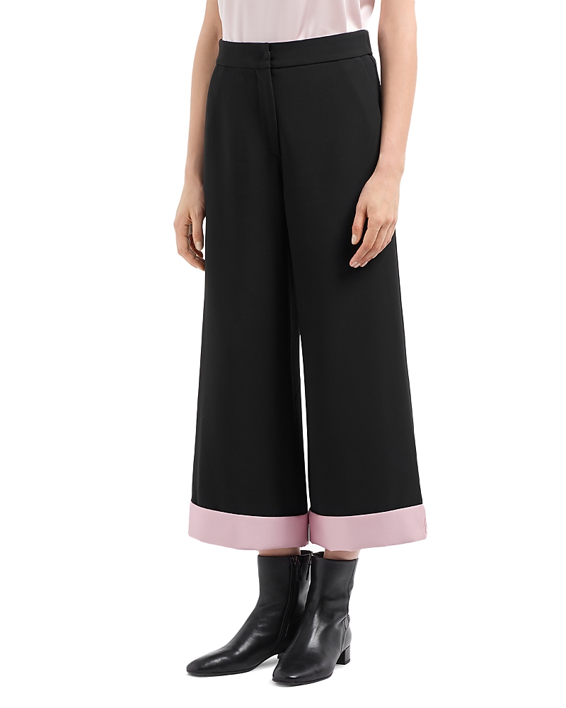 Emporio Armani Cropped Trousers with Folded Over Cuffs in Pink Satin