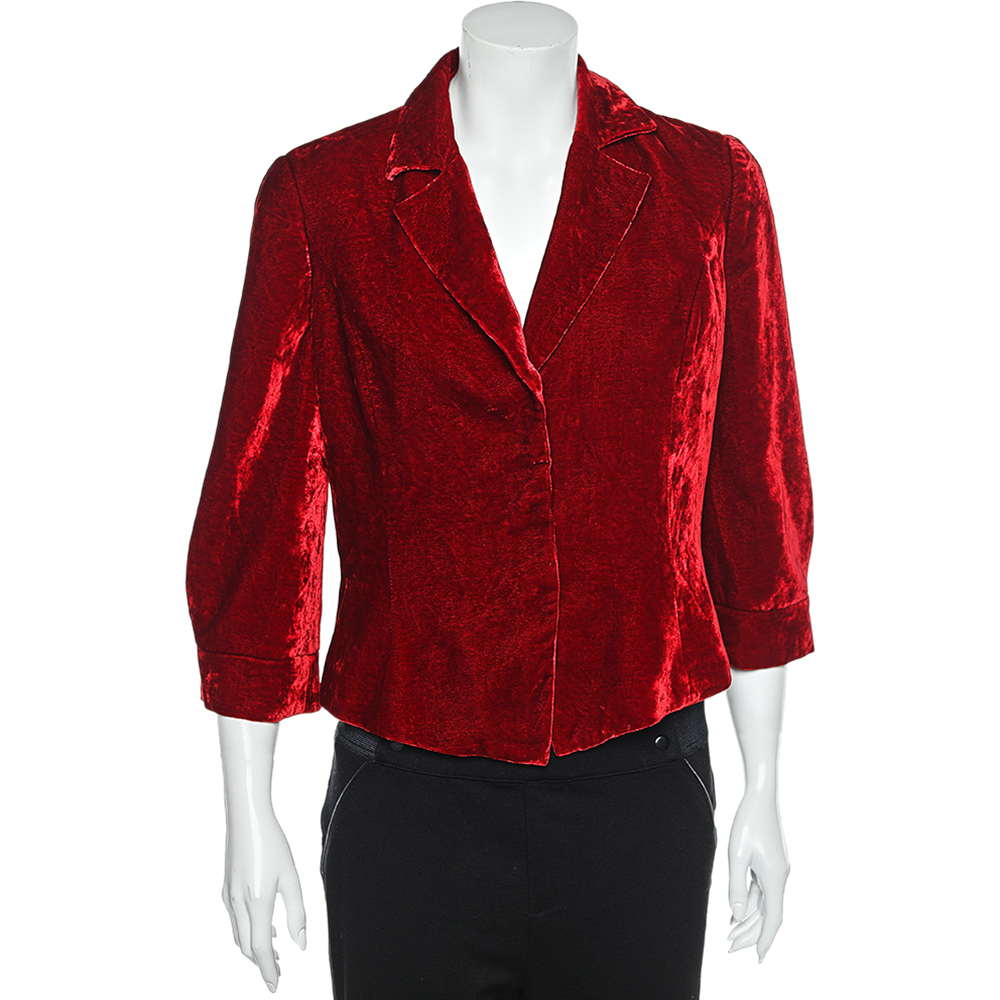 Emporio Armani Red Velvet Button Front Blazer L