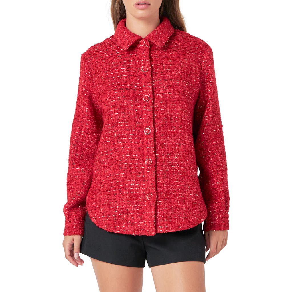 Endless Rose Tweed Shacket in Red at Nordstrom, Size X-Small