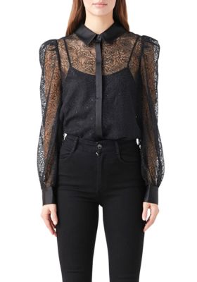 Endless Rose Women's Embroidered Mesh See Through Top, Black, XS