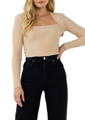 Endless Rose Women's Fitted Knit Top, Beige, XS