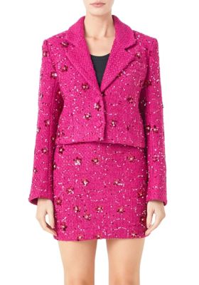 Endless Rose Women's Sequins Cropped Blazer, XS