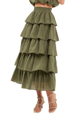 Endless Rose Women's Tiered Midi Skirt, XS