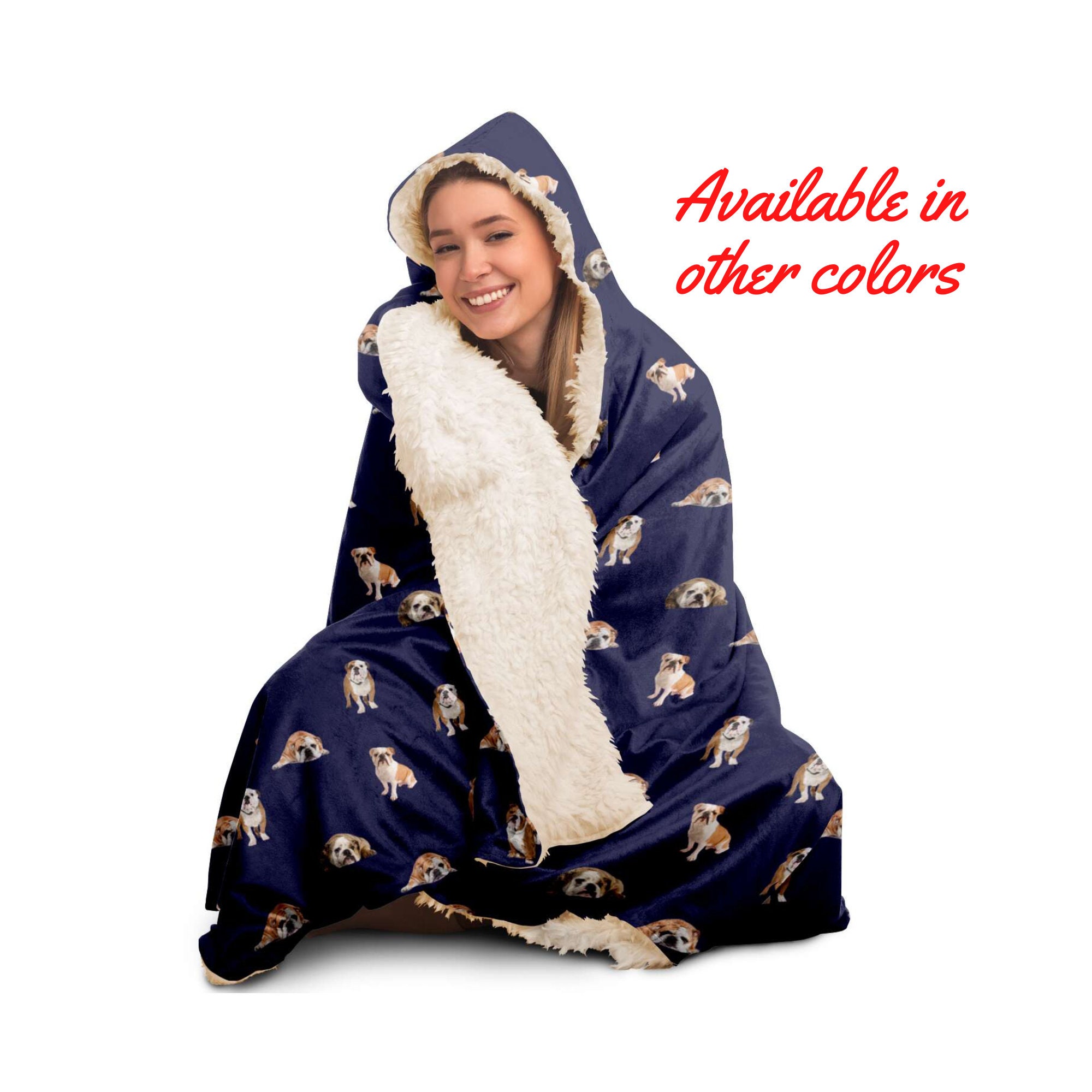 English Bulldog Blanket Hoodie, Hooded Pattern, For Adults & Youth, Sherpa Hood Blanket, Microfiber Fleece