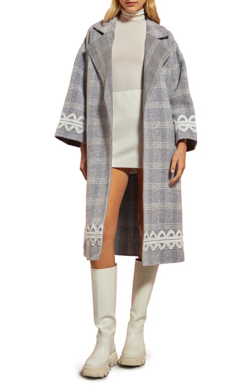 English Factory Premium Plaid Wool Blend Long Wrap Coat in Grey at Nordstrom, Size X-Small