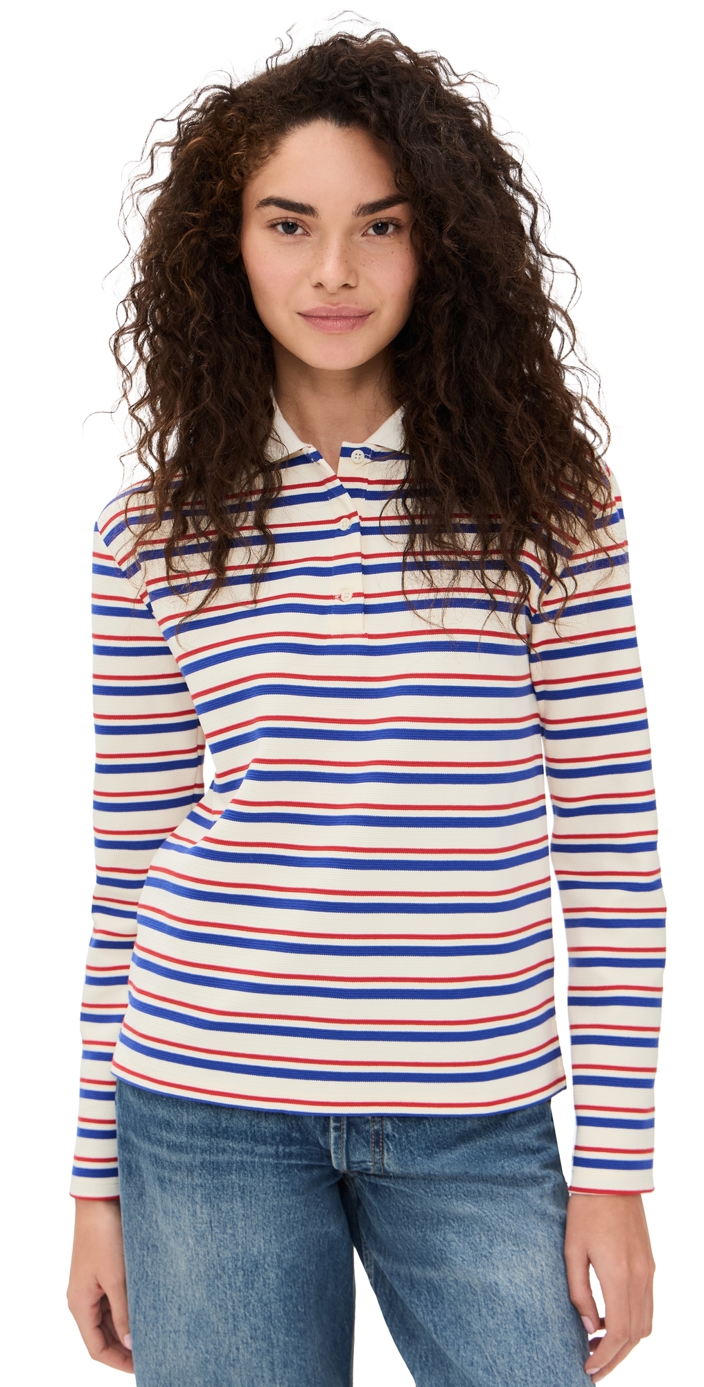 English Factory Stripe Long Sleeve Knit Top Red/Blue Stripe M