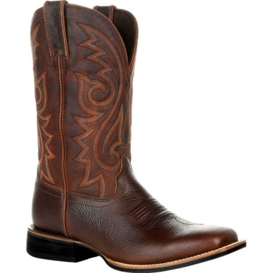 En's Vintage Embroidered Wide Toe Mid-Cut Western Cowboy Boots Plus Size