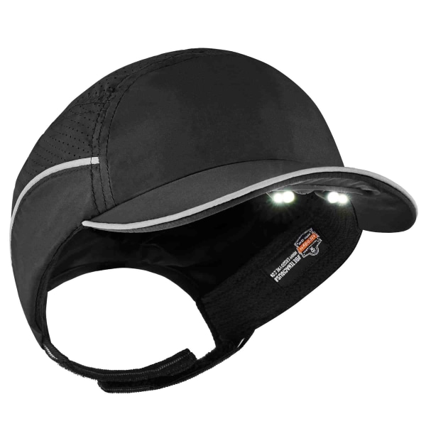 Ergodyne Skullerz 8965 Lightweight Bump Cap Hat With LED Lighting, Short Brim, Black