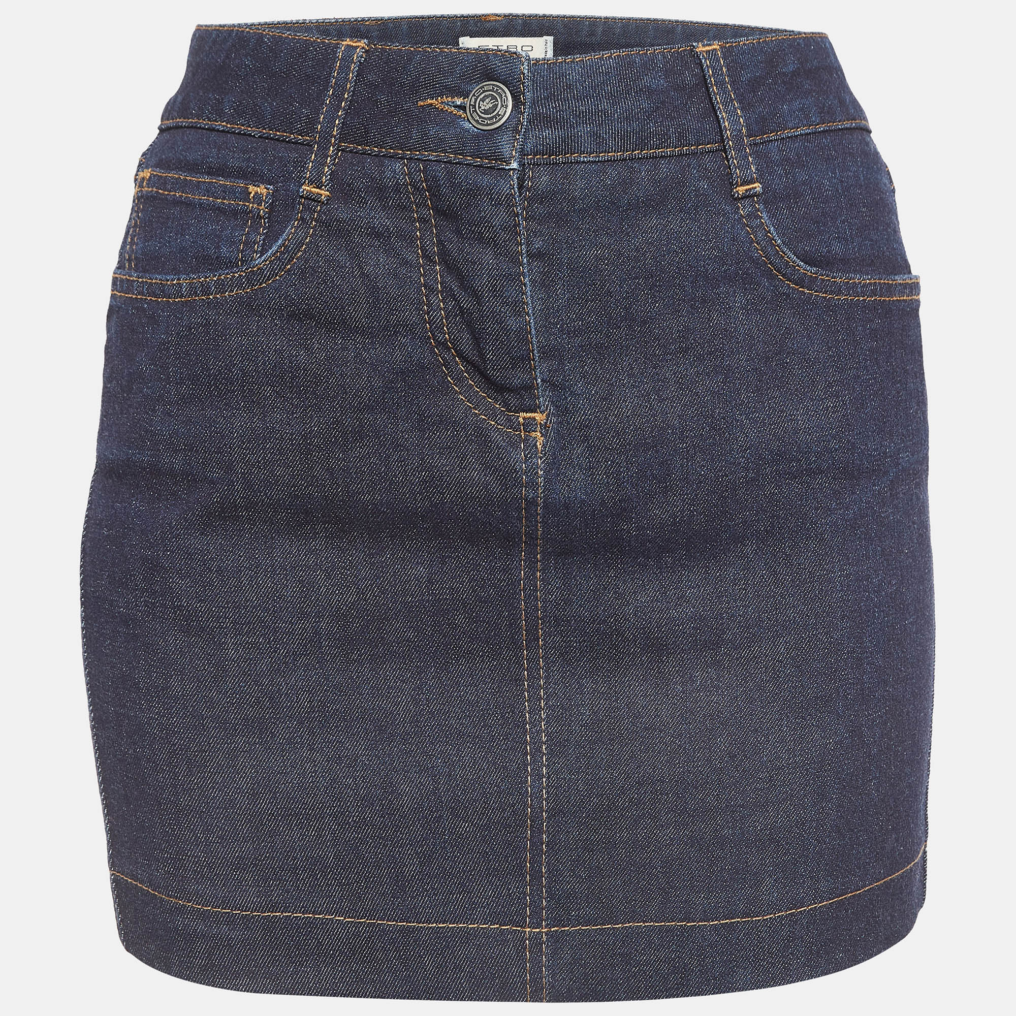 Etro Blue Embroidered Denim Mini Skirt S