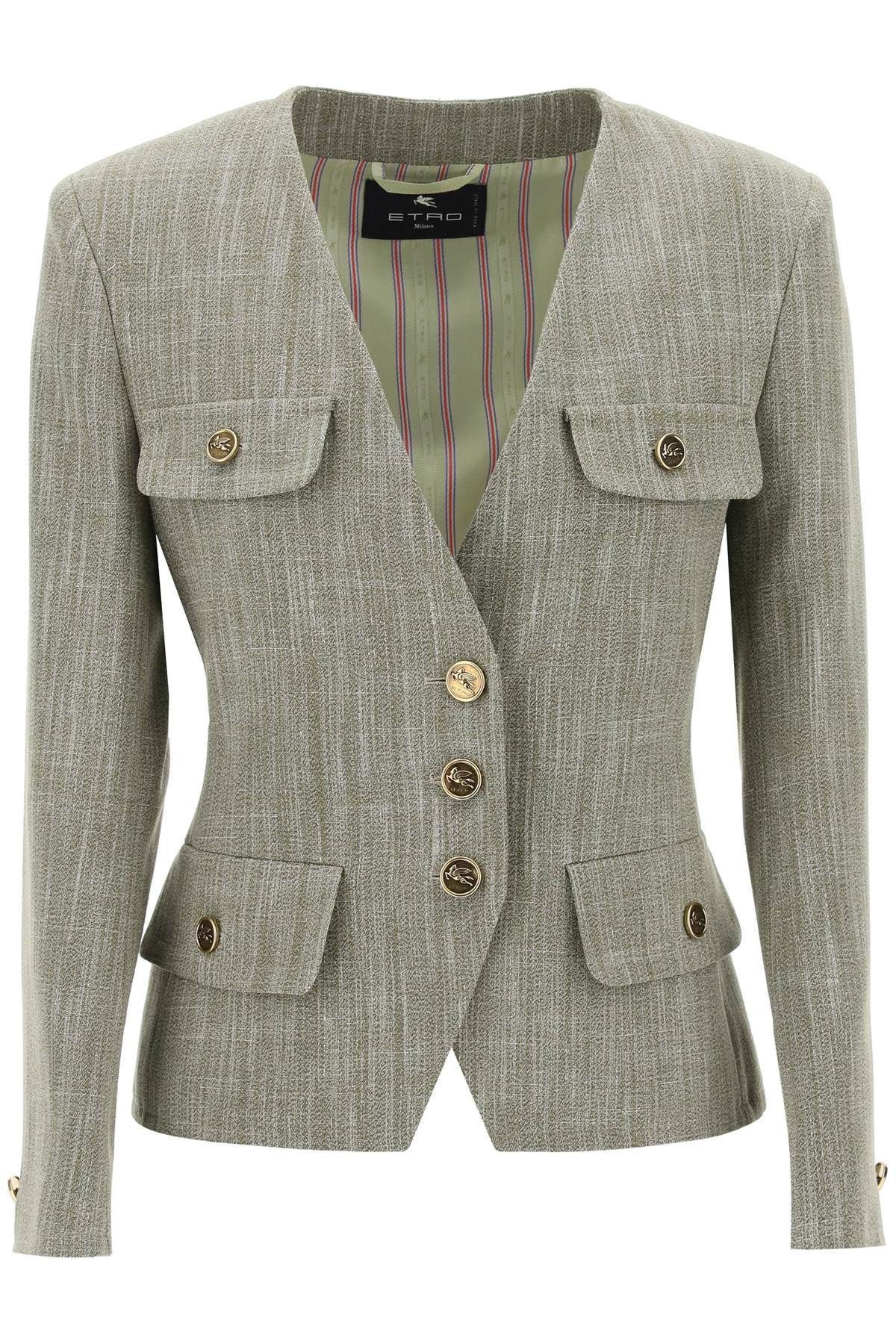 Etro Fitted Jacket With Padded Shoulders Label Size 40 in Green, Women's