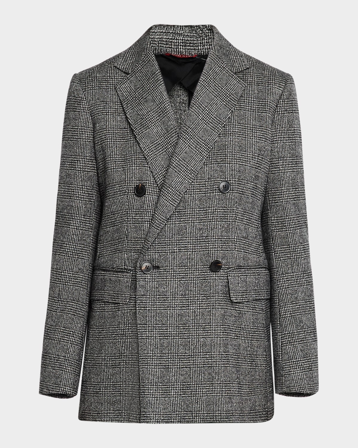 Ettore Double-Breasted Houndstooth Plaid Blazer