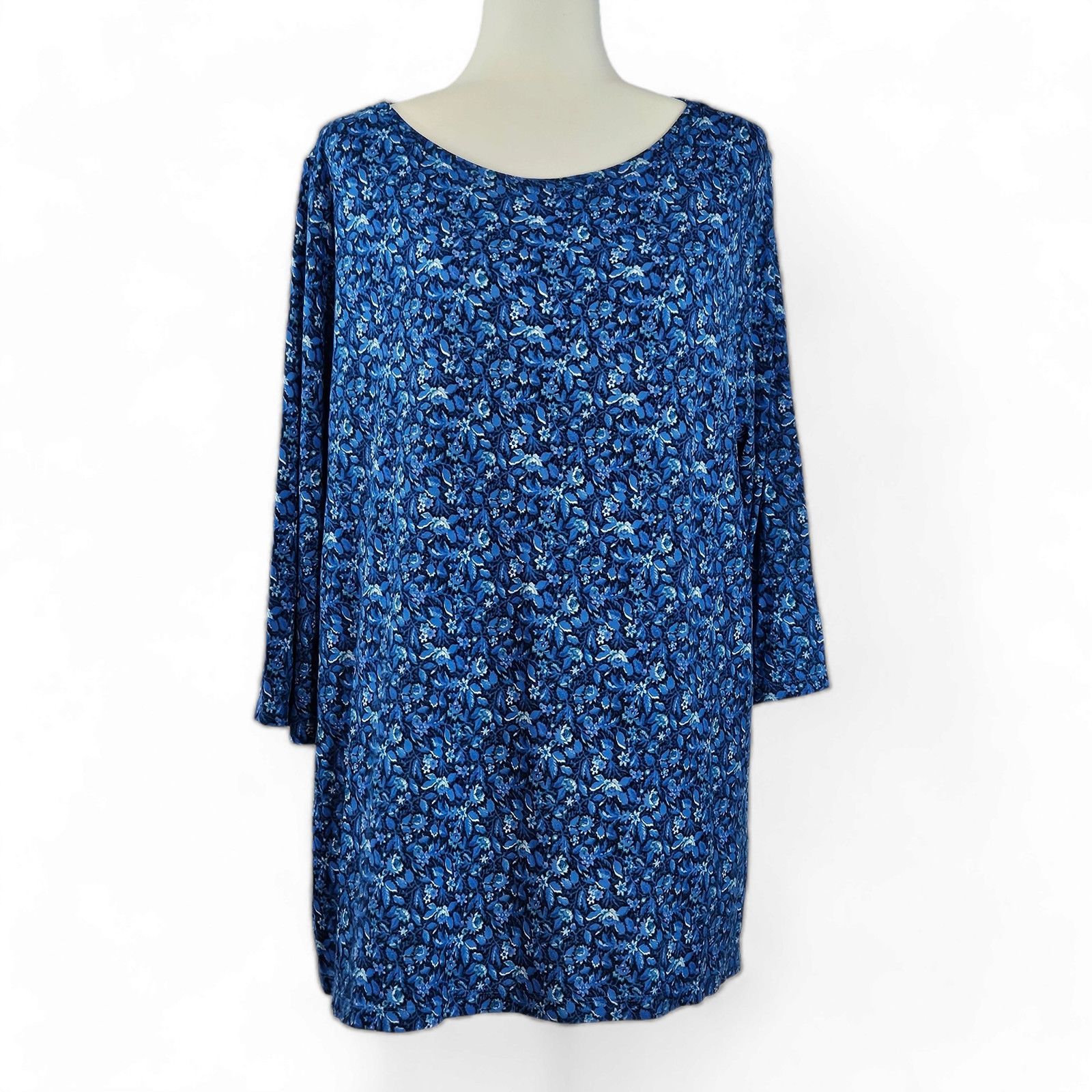 Euc Isaac Mizrahi Live Stretch Knit Tunic Top Sz. XL Floral in Blue, Women's