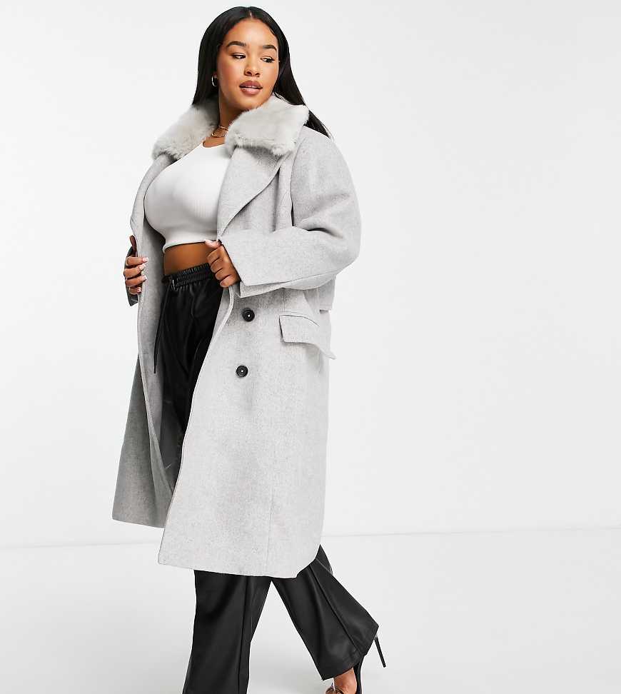 Ever New Curve top faux fur collar coat in gray