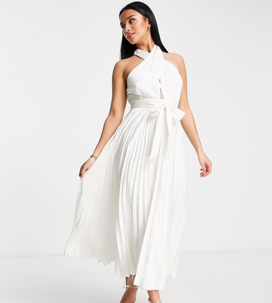 Ever New Petite halter neck pleated midi dress in white