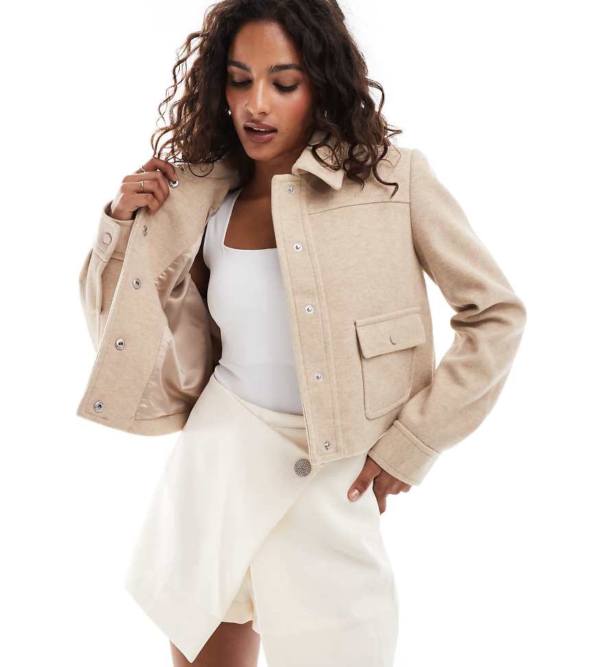 Ever New Petite soft shacket in beige-Neutral