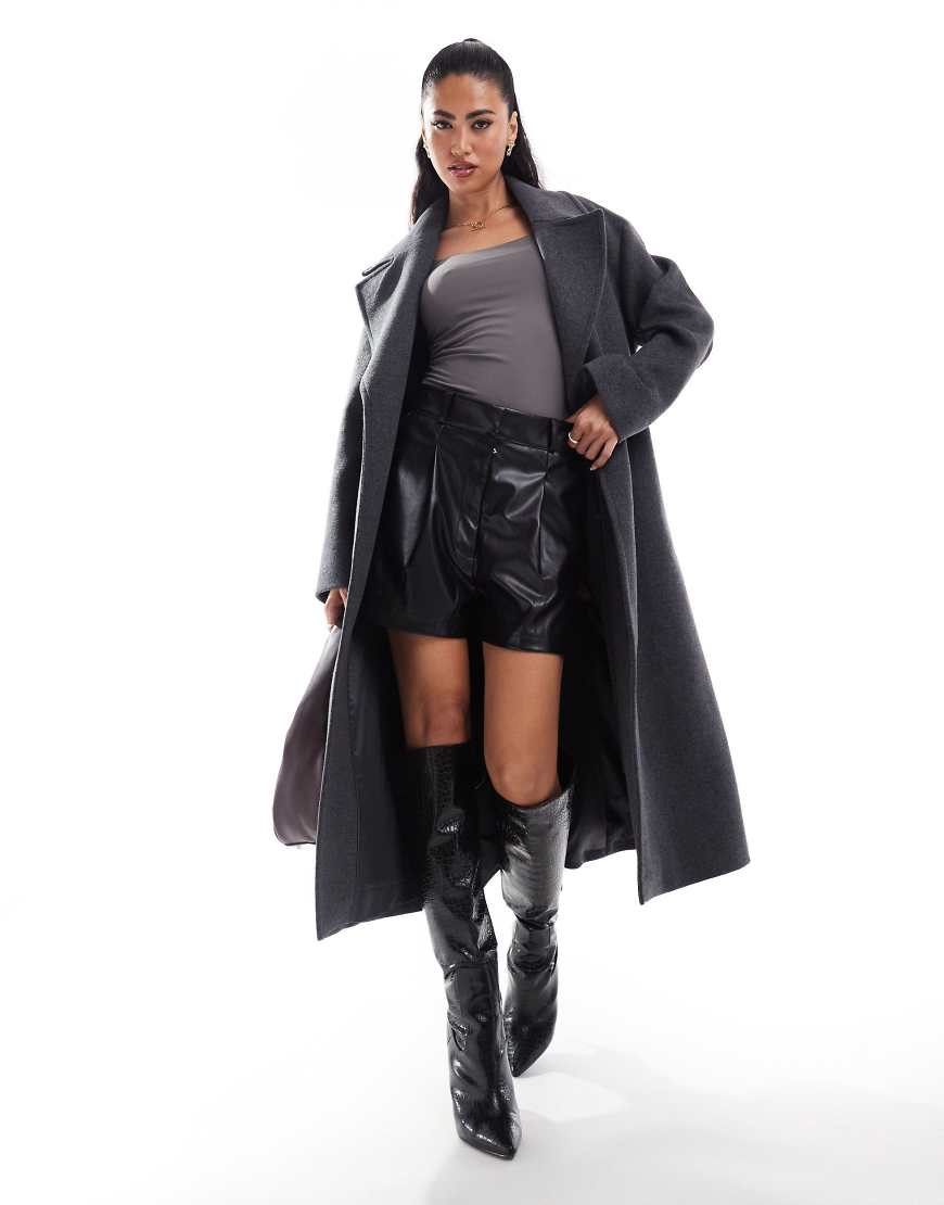 Ever New oversized wrap coat in charcoal gray heather