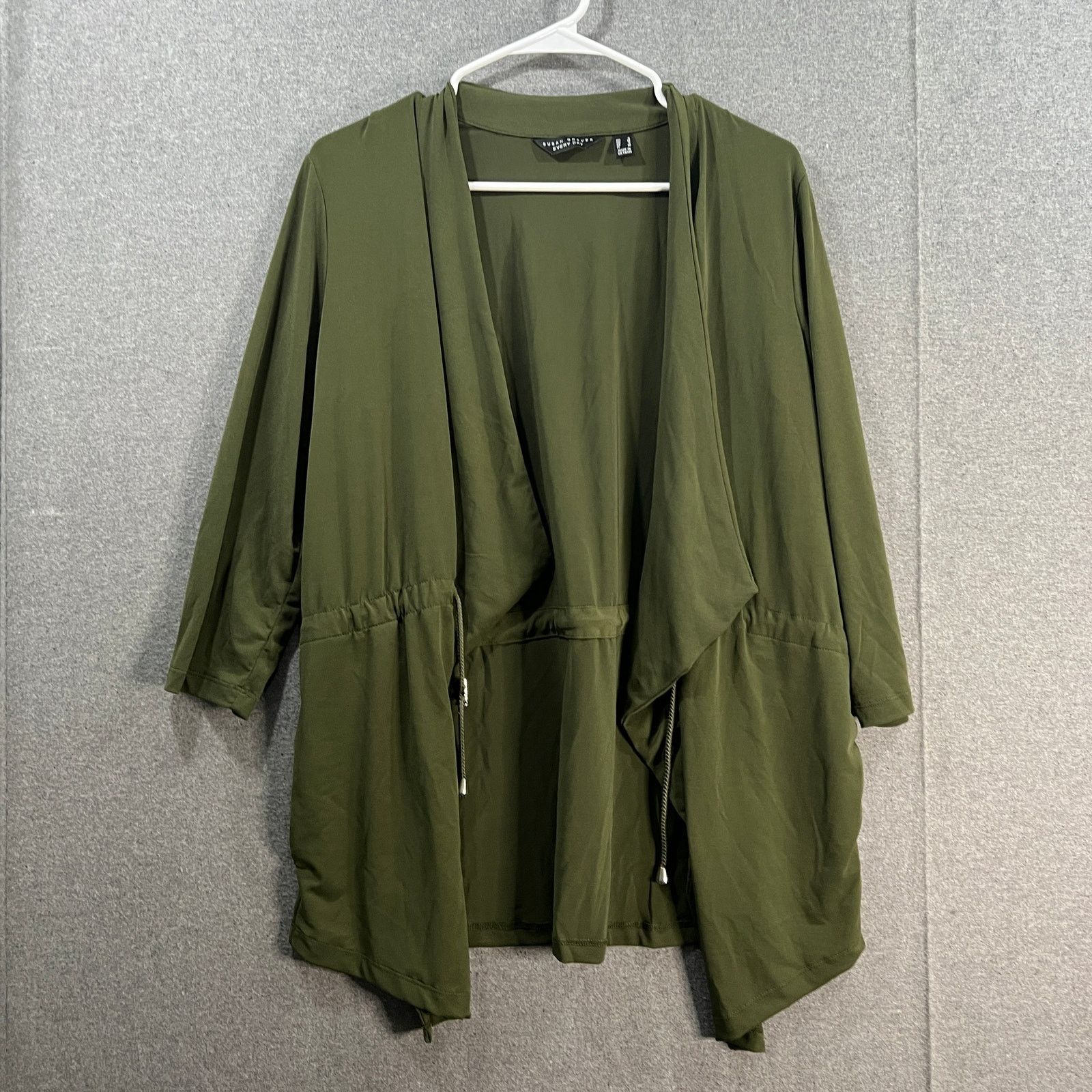 Every Day By Susan Graver Liquid Knit Anorak Style Cardigan in Green, Women's (Size Small)