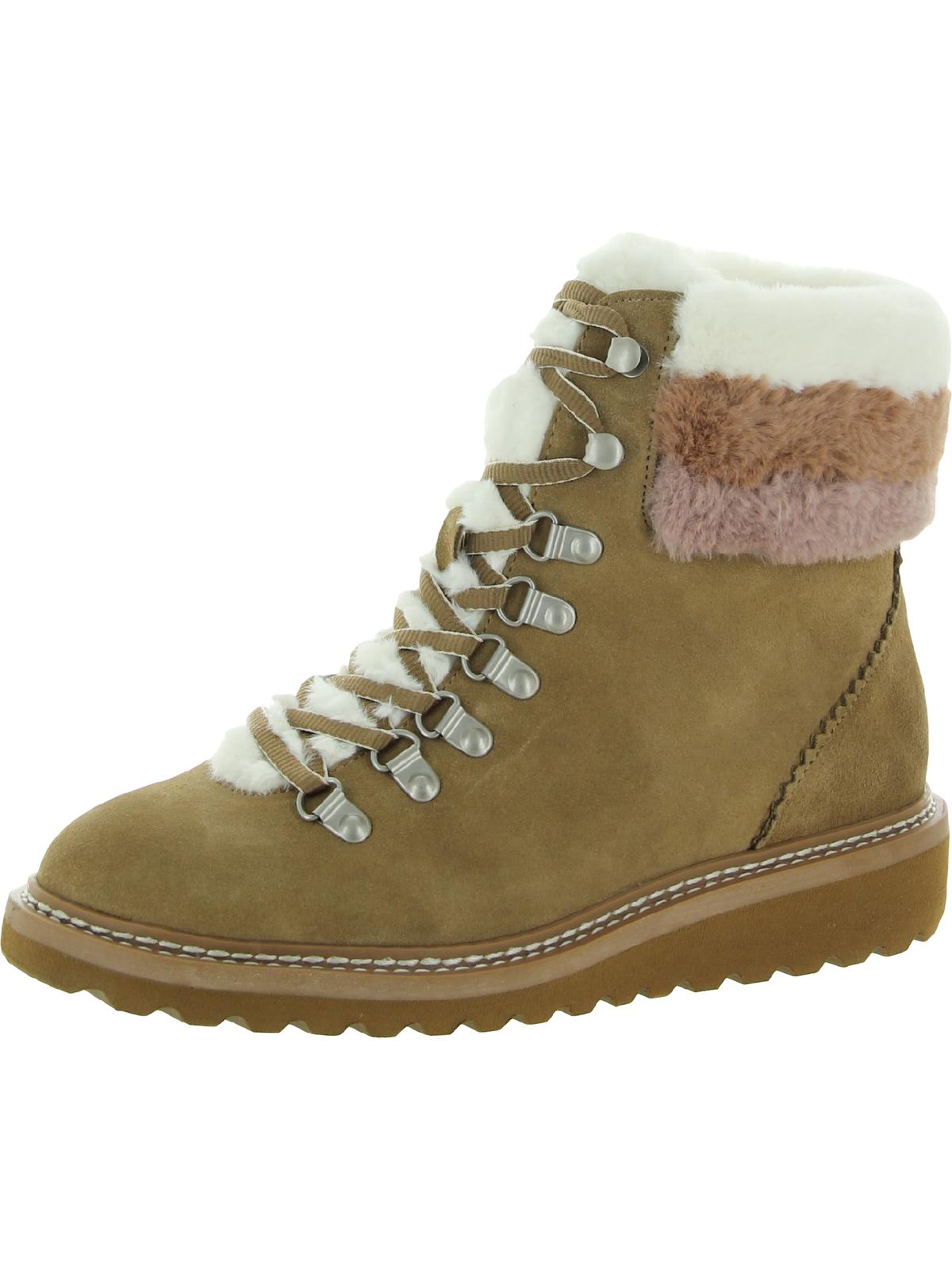 Evita Womens Suede Faux Fur Hiking Boots