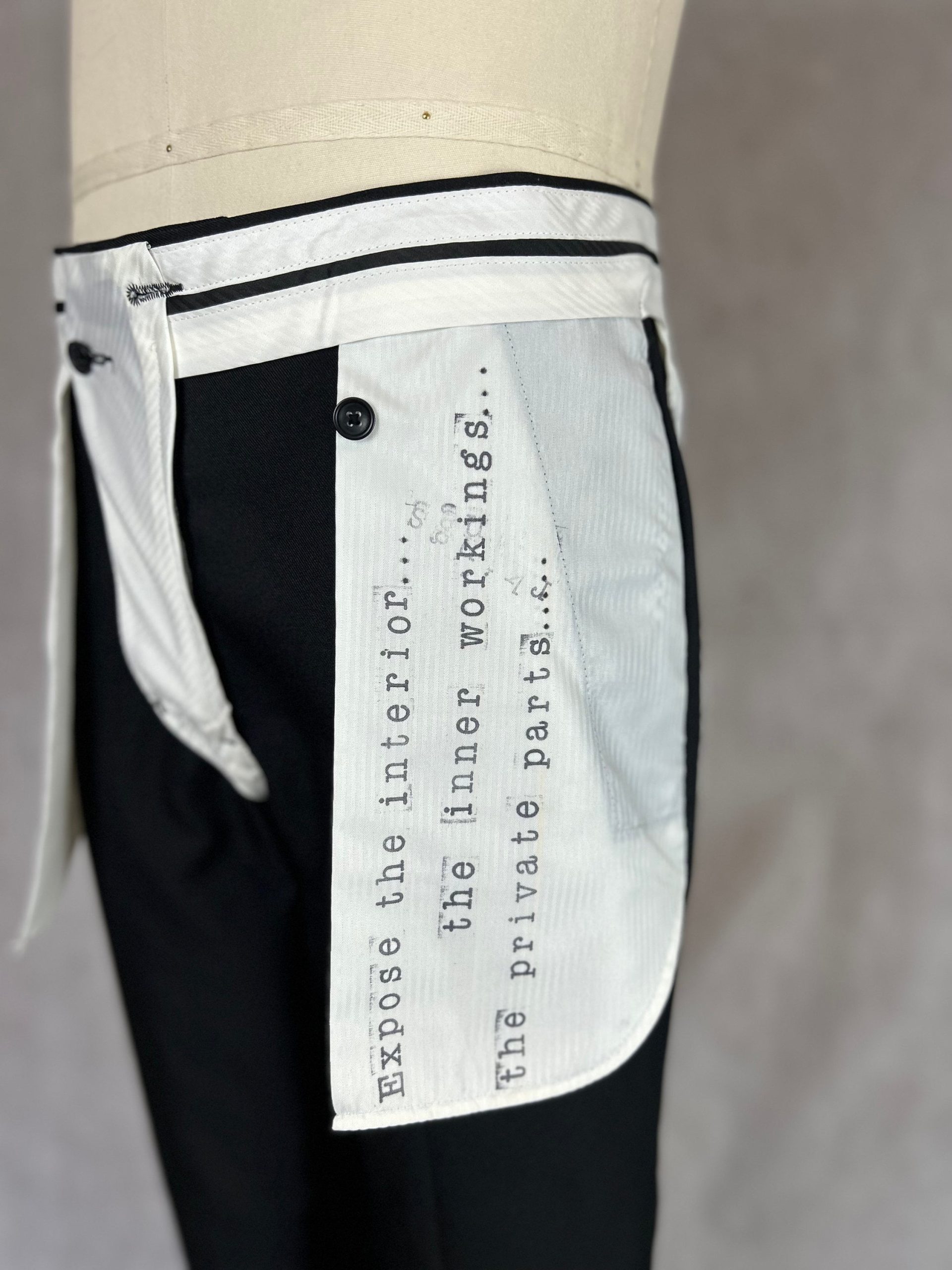 Expose The Interior Unisex Dress Pants - Details Are Featured in These Expertly Tailored Trousers With Hand Stamped Poem