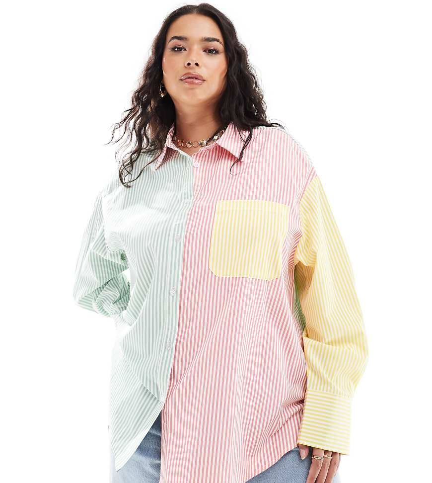 Extro & Vert Plus patchwork shirt in pastel stripe-Multi