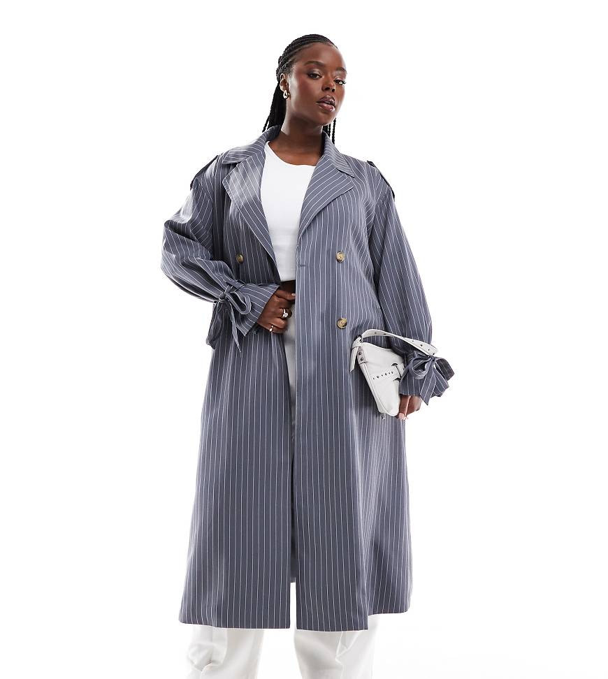 Extro & Vert Plus trench coat in petrol blue stripe