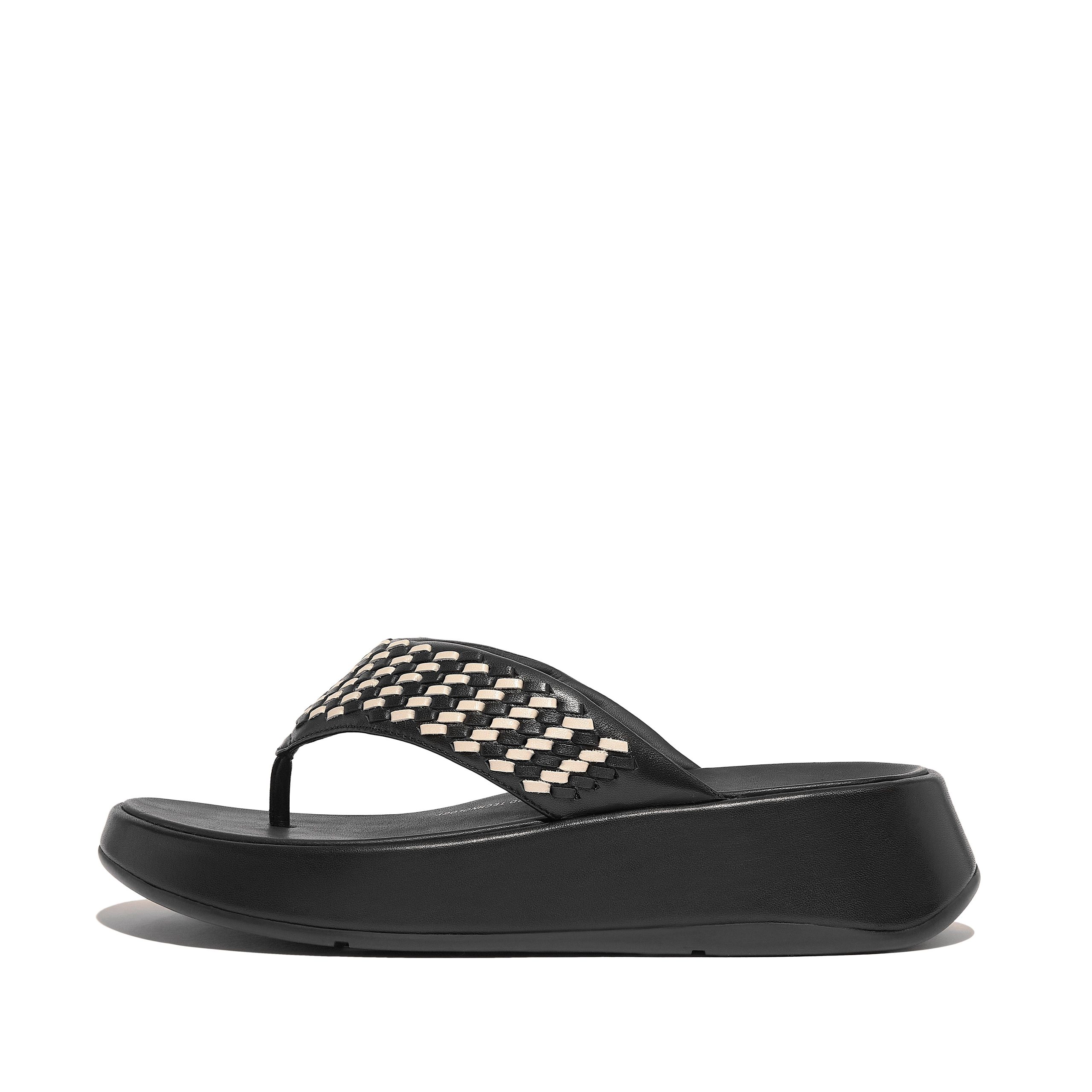 F-MODE Two-Tone Woven-Leather Flatform Toe-Post Sandals, Outlet