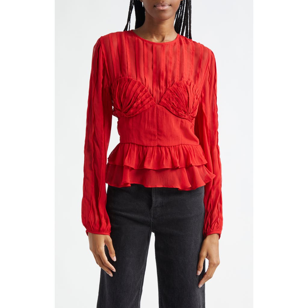 FARM Rio Pleated Peplum Top in Red at Nordstrom, Size Xx-Small