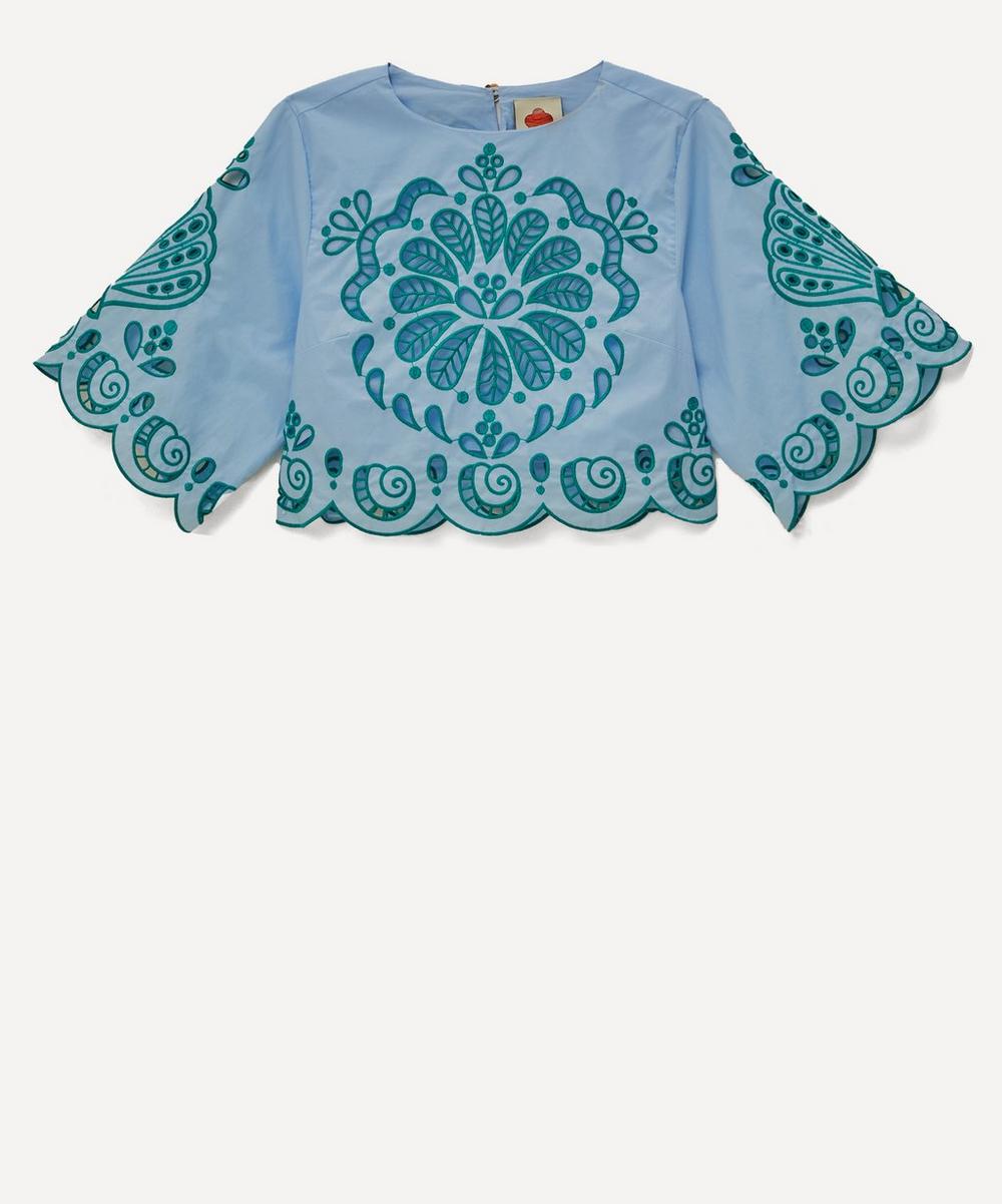 FARM Rio Women's Light Blue and Green Graphic Richelieu Crop Top