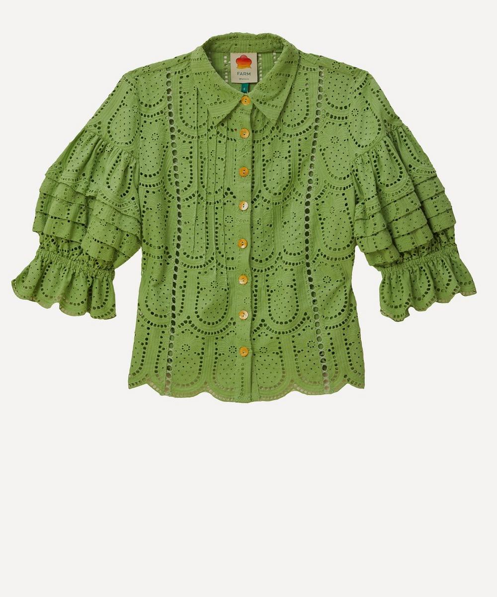 FARM Rio Women's Pineapple Eyelet Blouse Green XXS