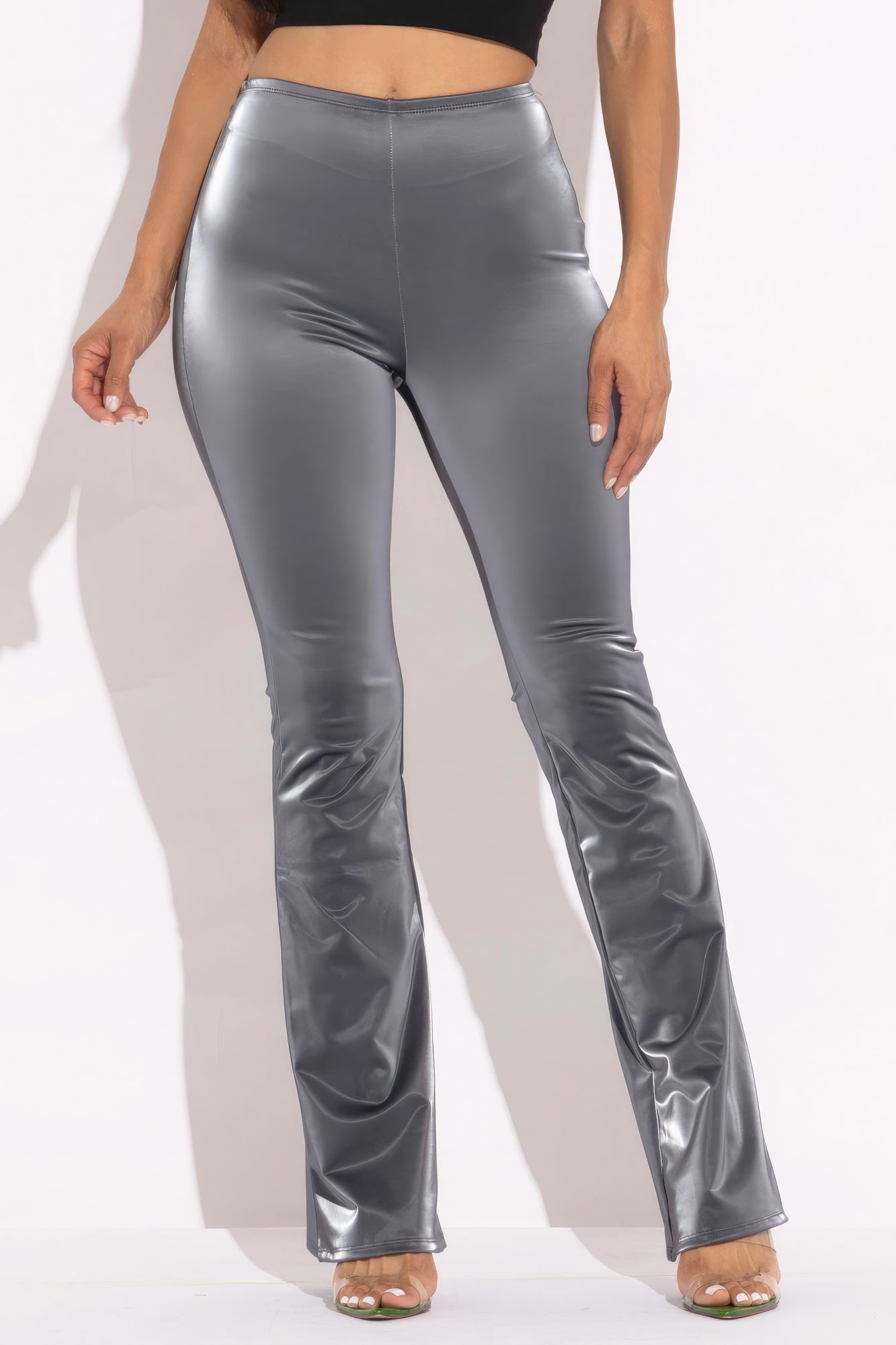 FASHNZFAB Velvet Pu Flared Pants