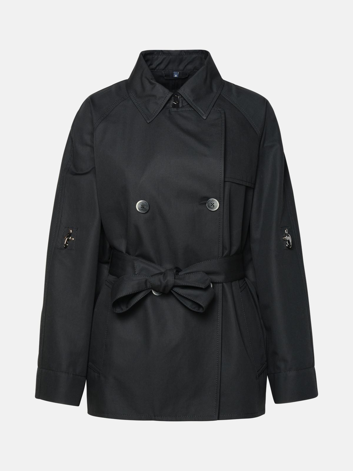 FAY Double-Breasted Short Black Cotton Trench Coat