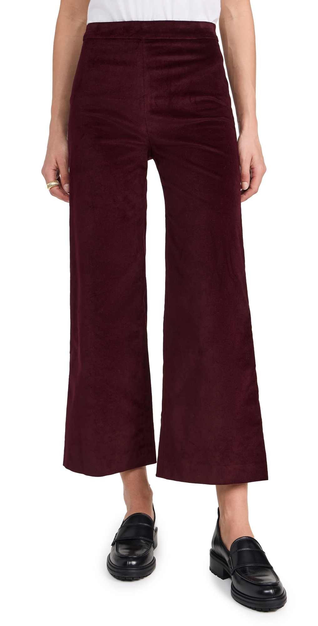 FRAME Cropped Velvet Wide Leg Trousers Wine L