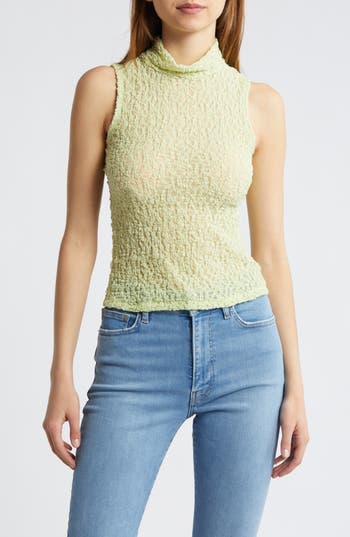 FRAME Mock Neck Sleeveless Mesh Top in Mint Green at Nordstrom Rack, Size X-Small