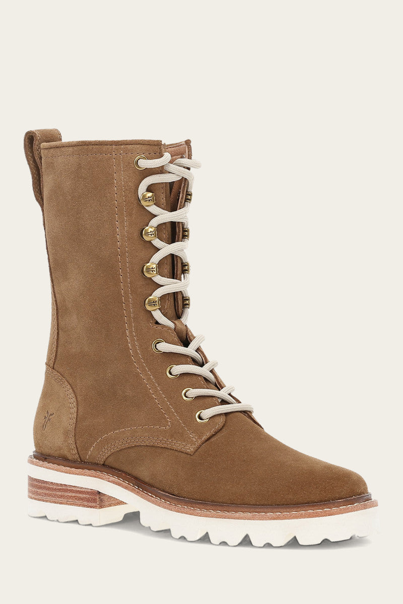 FRYE Olivia Combat Lace-Up Boots in Almond - Size 7