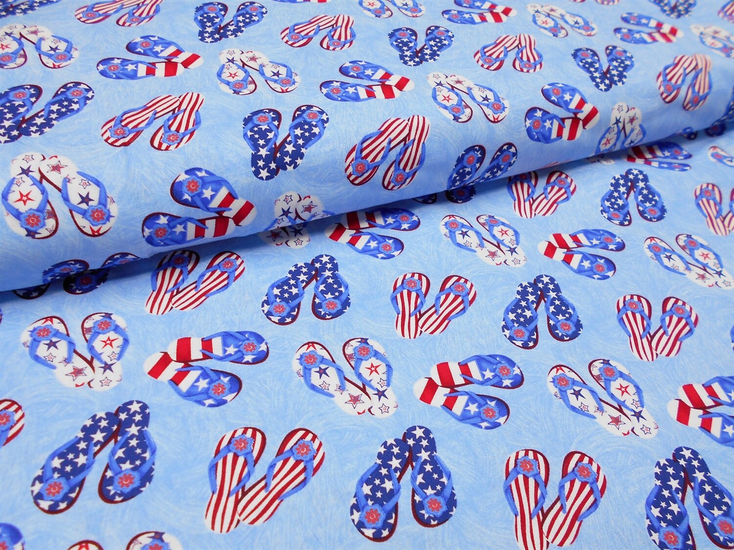 Fabric-1/2 Or 1Yd Piece #5311-Patriotic Flip-Flops/Red White Blue/Stars & Stripes/My Happy Place/Studio E Fabrics