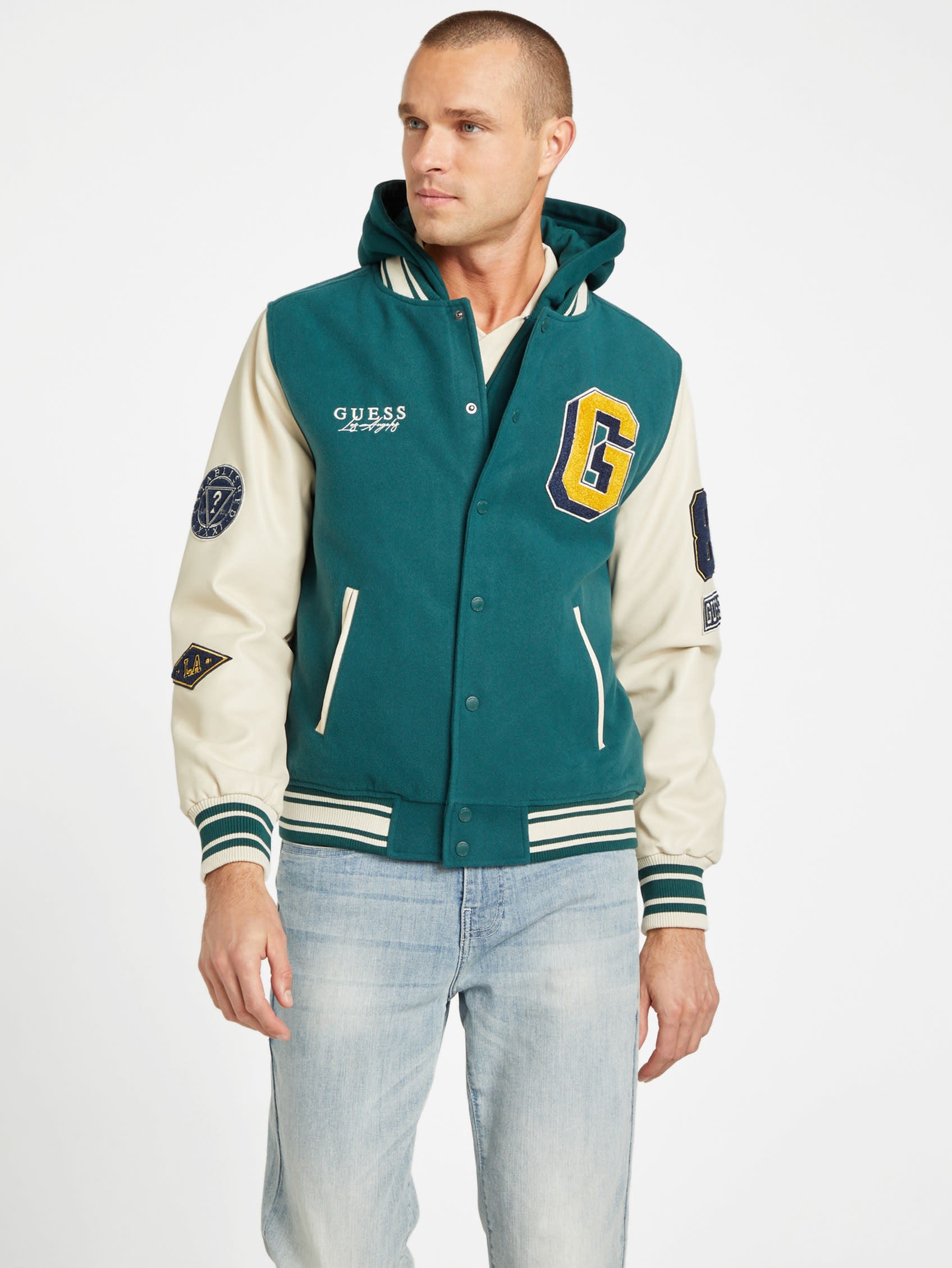 Factory Mark Hooded Varsity Jacket