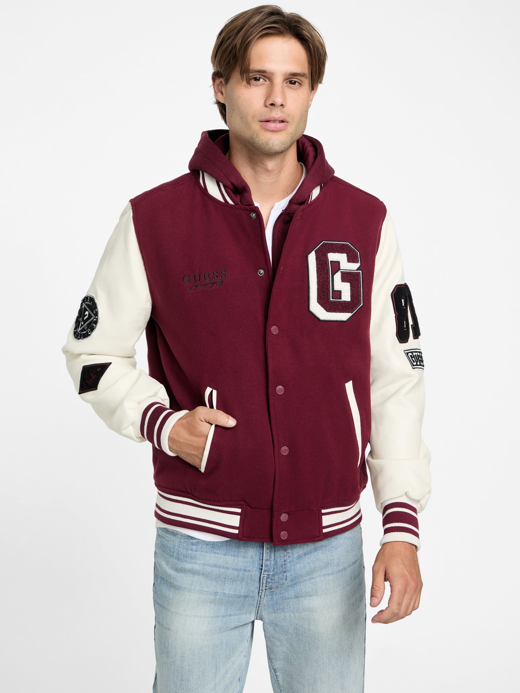 Factory Mark Hooded Varsity Jacket