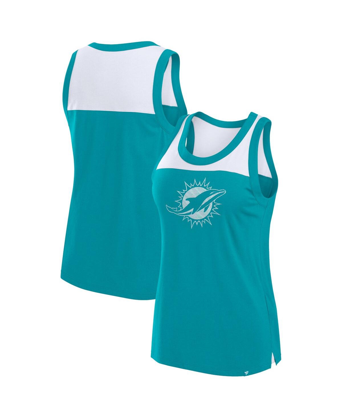 Fanatics Women's Aqua Miami Dolphins Sequin Tank Top - Aqua, White